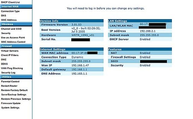 Example of a configuration page