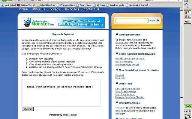 Enter your keywords and keyword phrases into the Keyword Popularity Checker