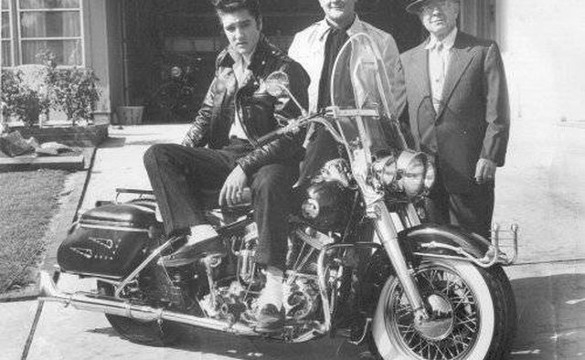 Elvis Presley on his 1957 FLH.