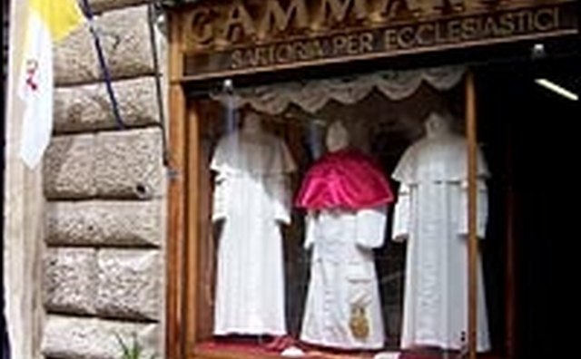 The storefront of Gammarelli in Rome, tailor to the pope.