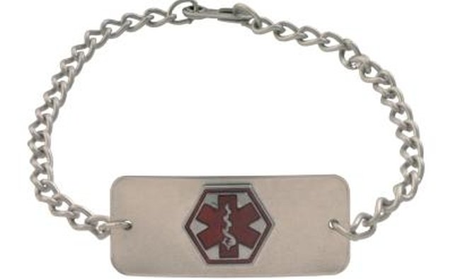 Med Alert bracelets often come equipped with a patient identification card that alerts emergency personnel to a medical condition.