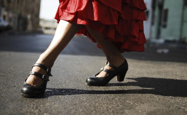 A flamenco dancers shoes.