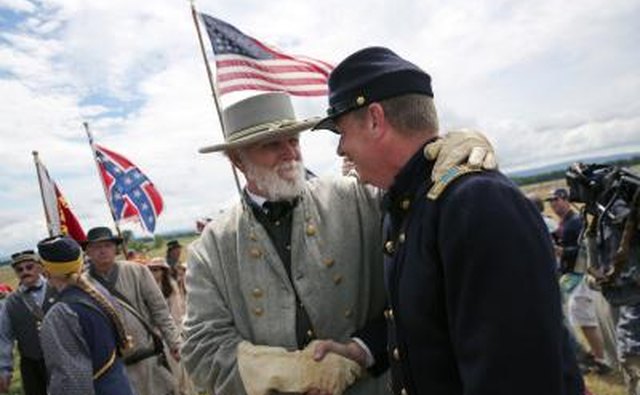 Performers re-enact the United States Civil War on its 150th anniversary date.