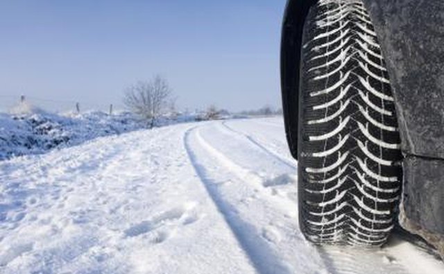 Car's tire driving through snow
