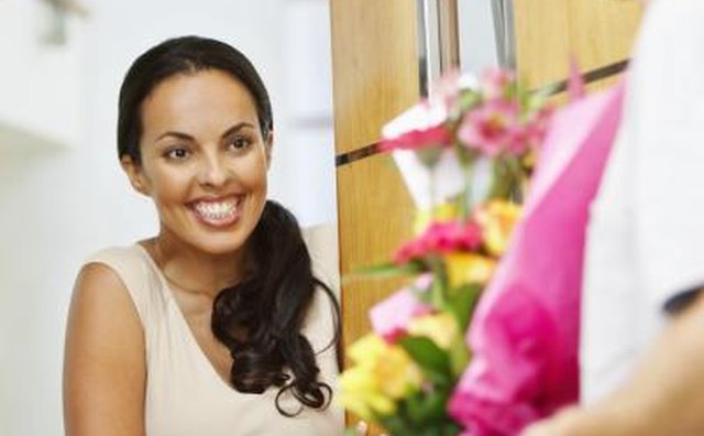 Woman receiving flowers