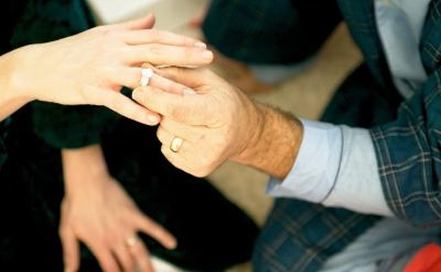 man putting ring on new wife