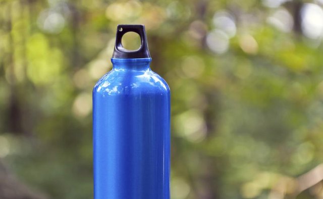 A blue water bottle.