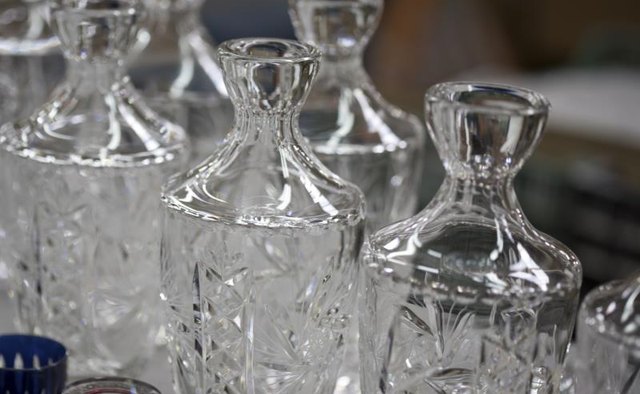 Close-up of crystal vases