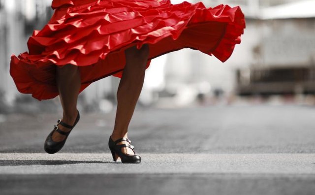 The ruffles on a traditional flamenco costume.