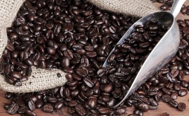 Scooper and sack filled with coffee beans