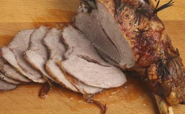 Close-up of roasted lamb leg.