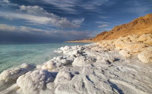 View of the Dead Sea coastline at sunset