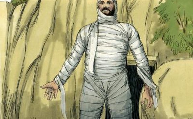 Lazarus emerging from his tomb illustration