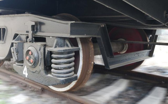 A train's suspension system.