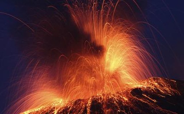 Mount Etna eruption at night