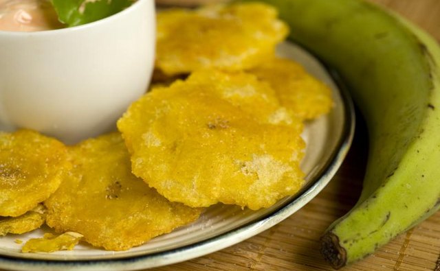 Tostones, made of fried green plantains.
