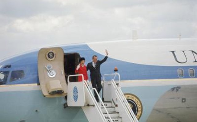 President Richard Nixon and wife Pat exit Air Force One in Heathrow Airport, England in 1970