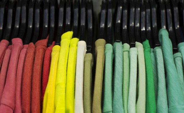 A rack of t-shirts.