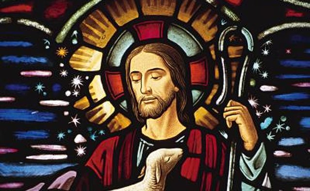 Stained glass window of Jesus