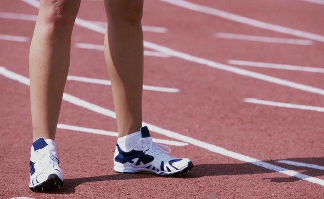 Running shoes on a track