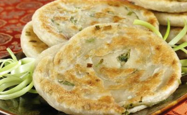 Close up of scallion pancake.