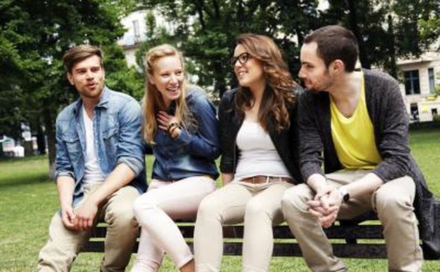 group of friends on bench