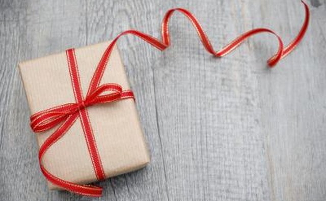 A wrapped present with ribbon