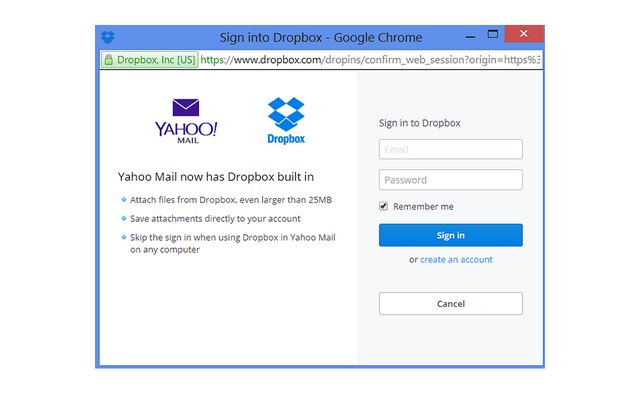 dropbox sign in with yahoo