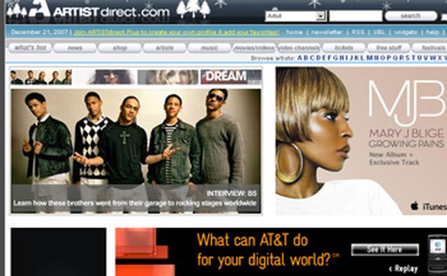 Artist Direct Homepage