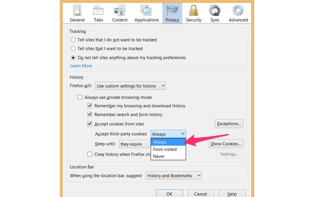Specify which third-party cookies you want to enable.