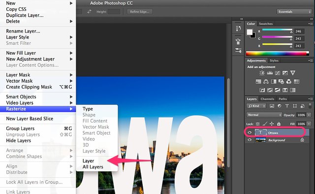 Rasterize the text layer.