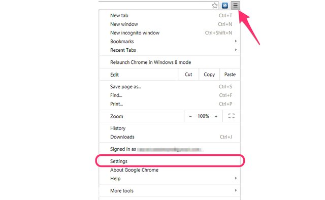 Chrome's Settings are listed in the Menu options.