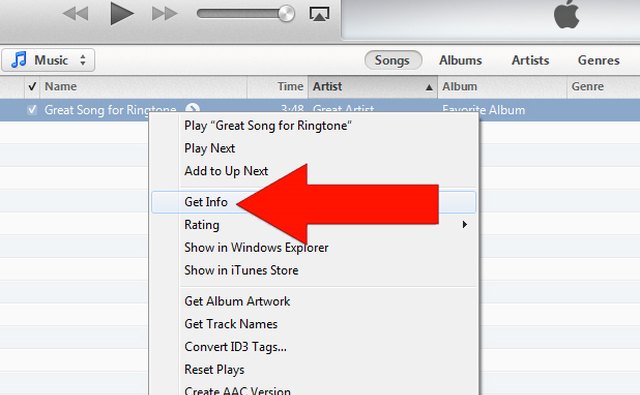 Right-click the song and choose