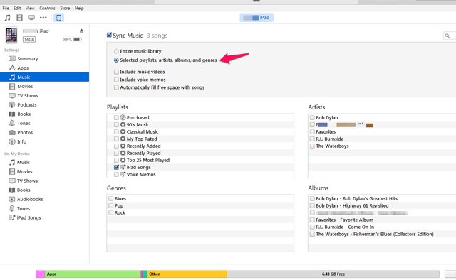 Manually select specific songs to sync.