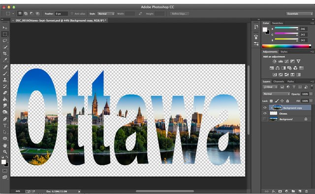 The photo is clipped to the shape of the text below it.