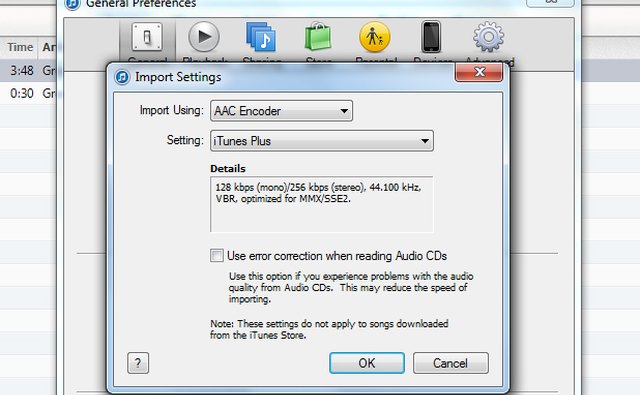 Change Import Preferences to allow AAC files if needed.