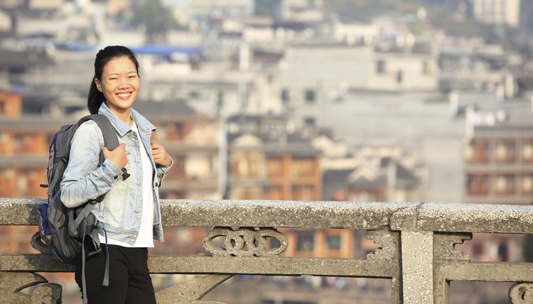 woman tourist at fenghuang ancient town,china