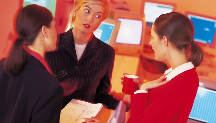 businesswomen standing and talking in office (infrared)