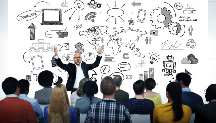 Man Giving A Casual Presentation Of Global Business Group