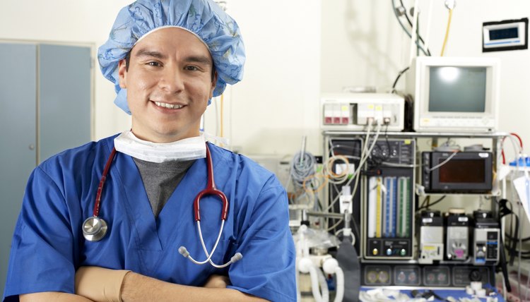 Healthcare worker in surgical scrubs