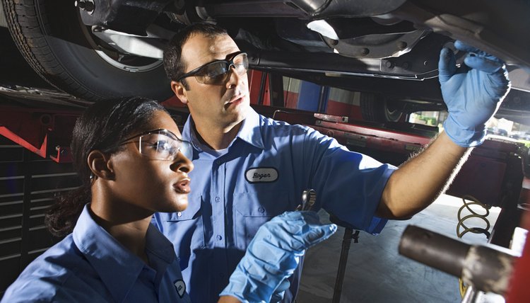 Auto mechanics fixing vehicle