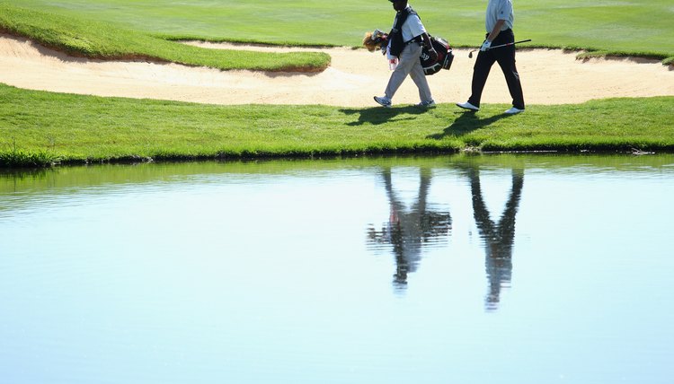 Tour player Ernie Els walks with his caddy during the 2011 South African Open Championship.
