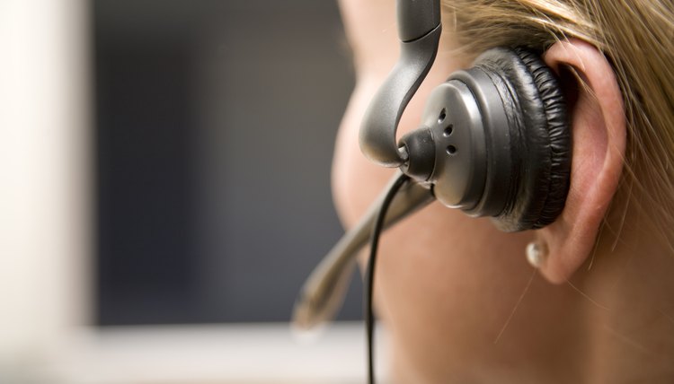Young woman on a conference call. Horiz