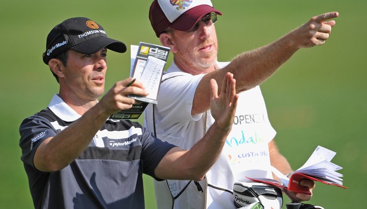 A college golfer's use of a rangefinder is limited to measuring distance, making a caddie's advice valuable.