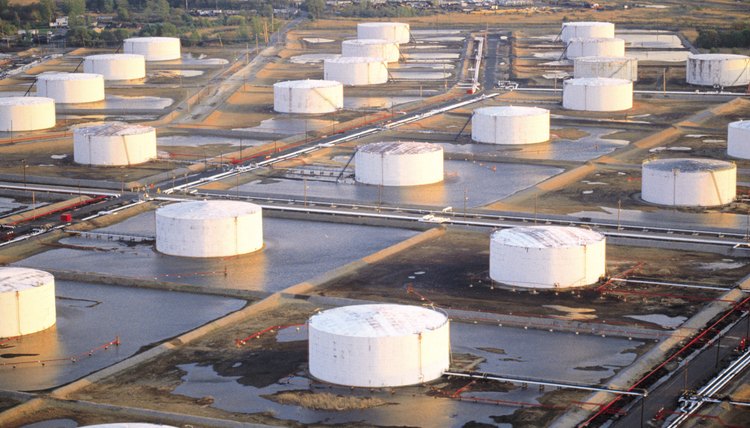 Oil storage tanks at refinery