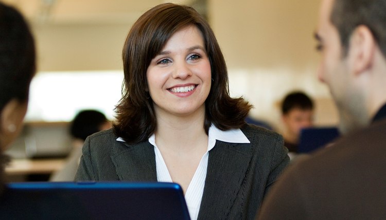 Sales consultant talking to clients.