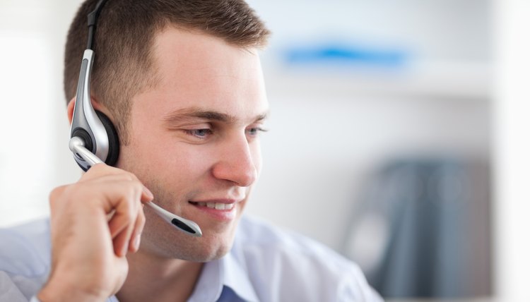 Close up of call center agent talking with costumer