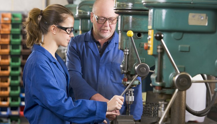 Two machinists working on machine
