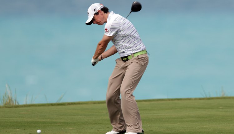 Tour player Rory McIlroy's club head lags on the downswing.