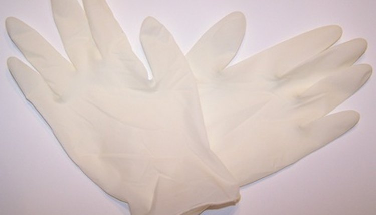 Latex gloves protect the student from chemical preservatives.